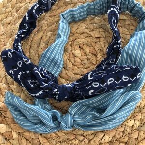 Cotton comfortable blue pattern two-piece top knot headbands bandana accessories